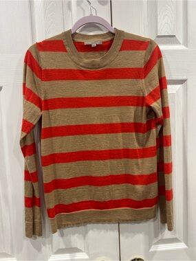 GAP Striped Crewneck Sweater in Tan and Red-Orange